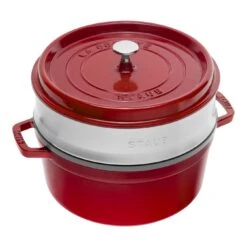 Staub Cocotte Mit Dämpfeinsatz 26 Cm, Rund, Kirsch-Rot, Gusseisen