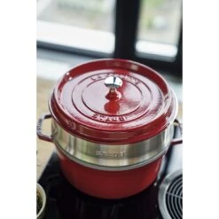 Staub Cocotte Mit Dämpfeinsatz 26 Cm, Rund, Kirsch-Rot, Gusseisen -Zwilling Verkäufe 424418877